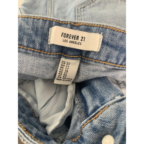 Forever 21 Juniors Distressed Denim Jean Skirt Size 27 Small Frayed Hem 90's - Picture 4 of 5